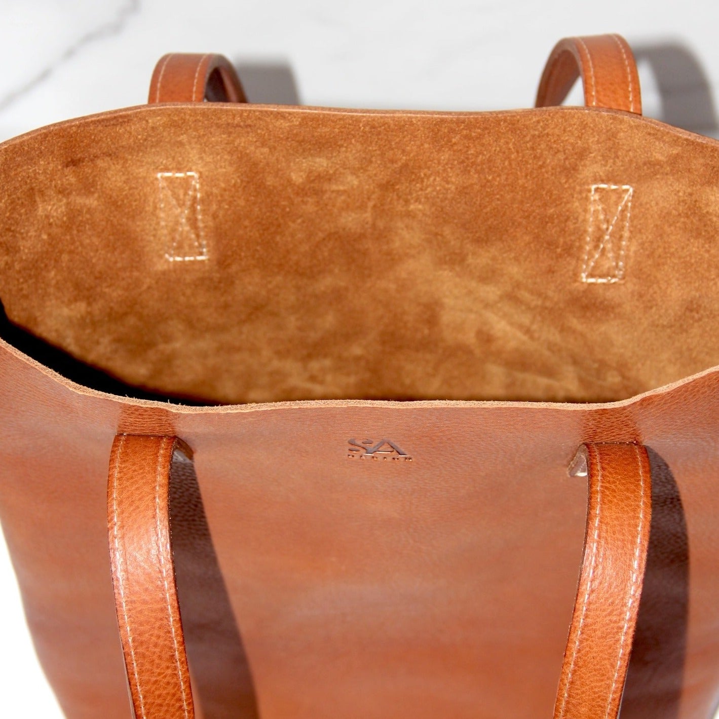 Handgemaakte Amterdam Tote bag Natural van natuurlijk gelooid Italiaans rundleer binnenzijde