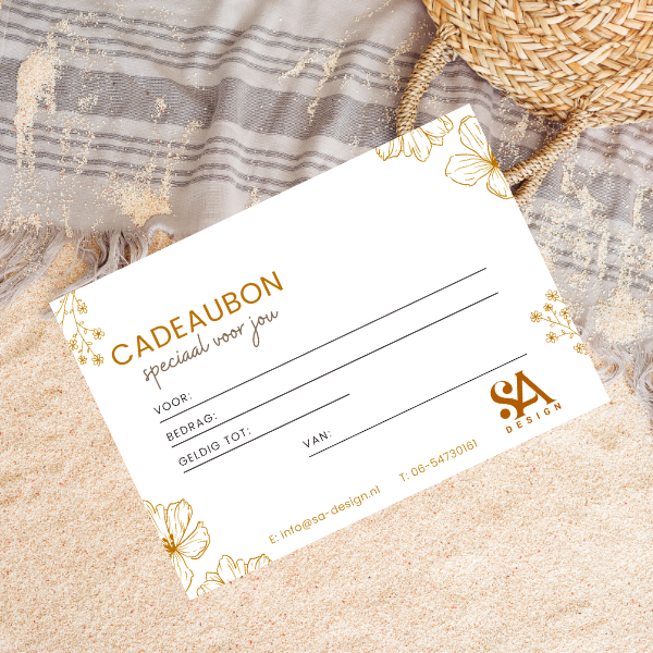 Achterzijde van de cadeaubon van SA Design