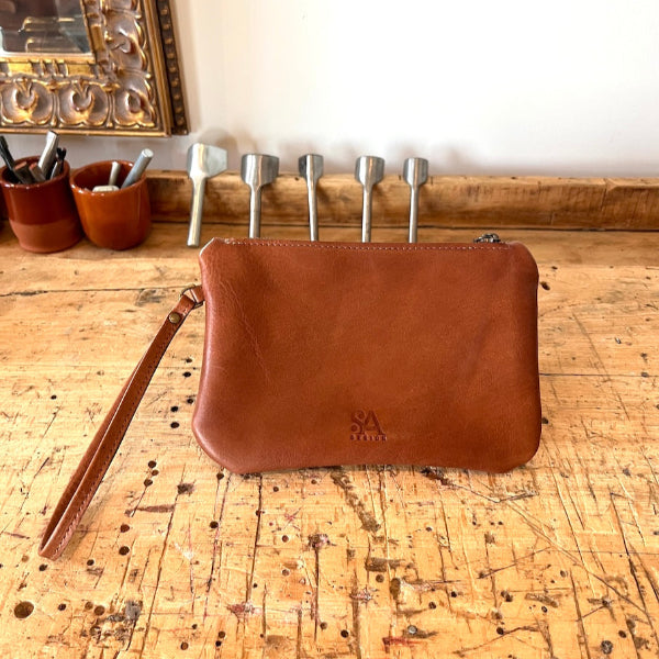 Handgemaakte leren etui klein in camel