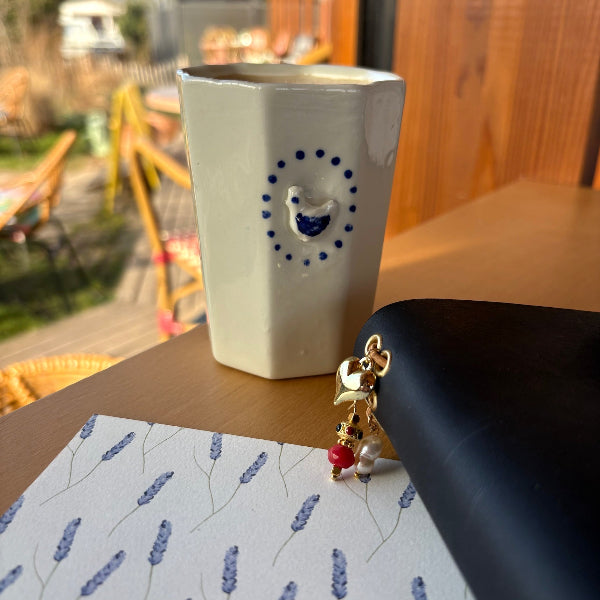 Workshop leren notebook voorbeeld notebook met bedels in navy met papier
