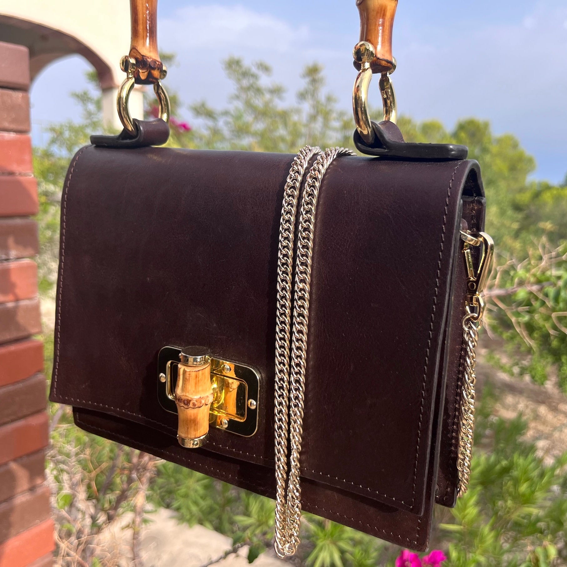 Lerne handtas Madrid Bambu met gouden strap 