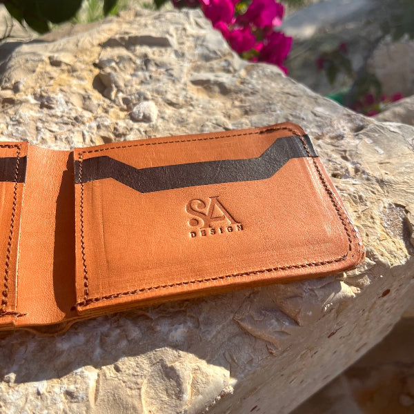 Detail van Portefeuille uit de workshop leren portemonnee maken